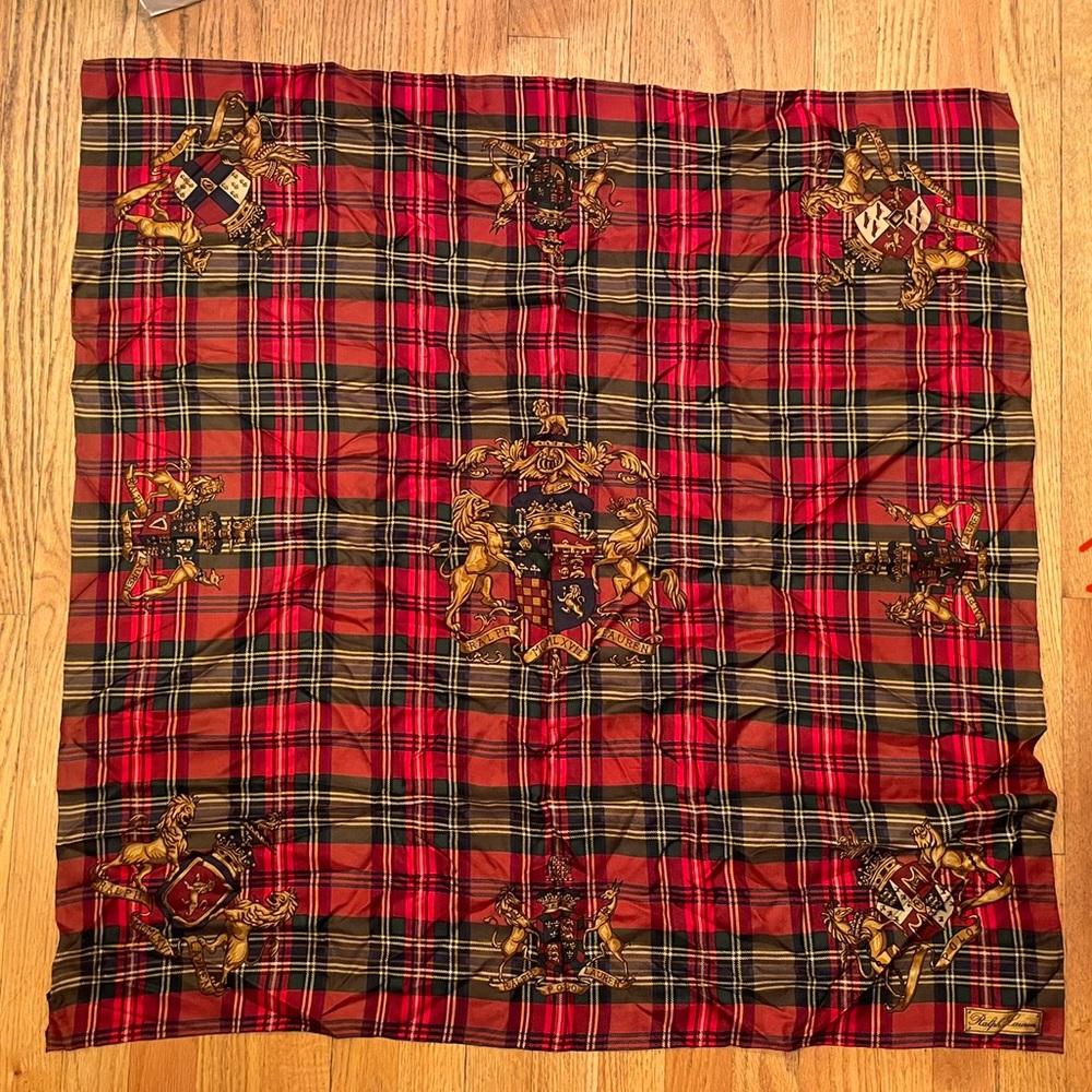 Ralph Lauren Red Patterned Square Silk Scarf